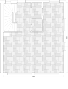 Verlegeplan Römischer Verband für die Ausführung des Bodenbelags aus Naturstein Marmo Travertino im EG eines Zweifamilienhauses in München Moosach