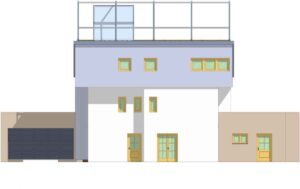 3D Ansicht mit dem neuen Dachgeschoss und Dachterrasse eines Familienhauses in Muggia Triest Italien