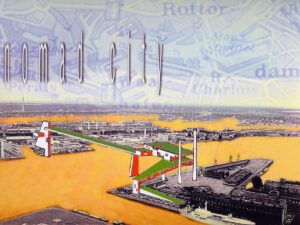 Konzepte für den Ideenwettbewerb "Stadt des dritten Millenniums" Graphische Darstellung des Rotterdams Hafens mit den neuen Megaelementen