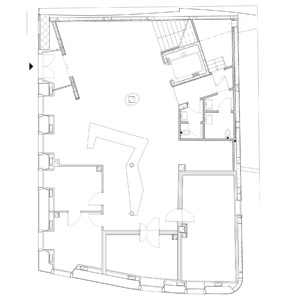 Ausführungsplan für das Erdgeschoss der Casa della Musica in Altstadt, Triest: Bar-Cafeteria, Proberäume. Bauvorhaben durch Finanzierung der Europäische Union gefordert