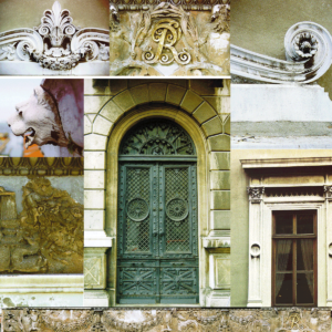 Museo Revoltella Fotocollage der verschiedenen Motiven der Fassade vor der Restaurierung