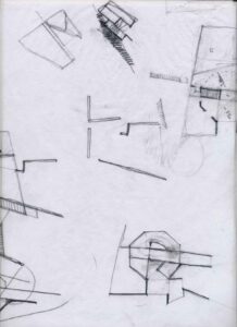 Entwurfskizze des Erdgeschosses Bleistift auf Transparentpapier